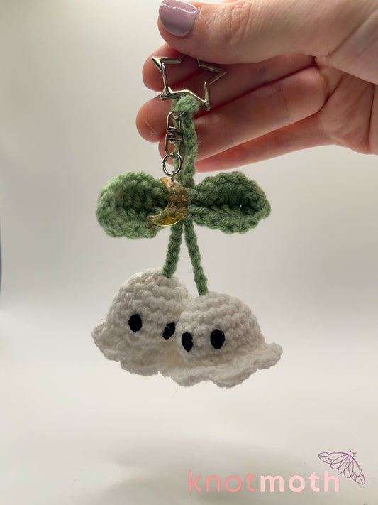 ghost flower crochet keychain