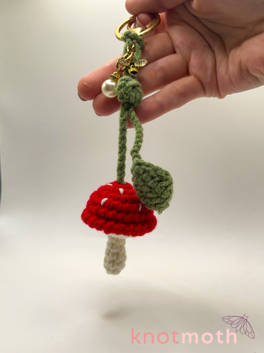 mushroom & leaf crochet keychain
