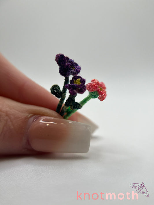 micro crochet flower arrangement in ceramic vase
