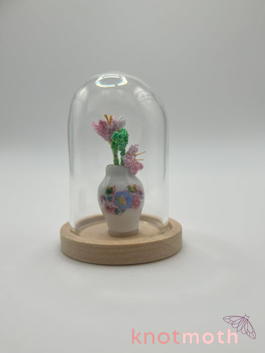 micro crochet freesia arrangement in ceramic vase