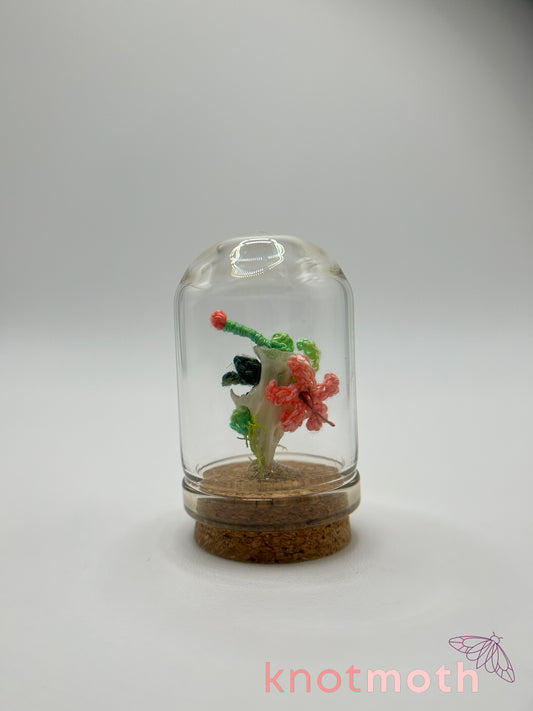 skull & lily flowers micro crochet cloche jar