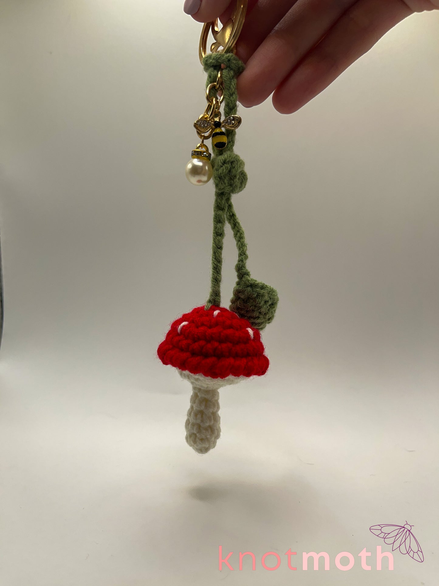 mushroom & leaf crochet keychain