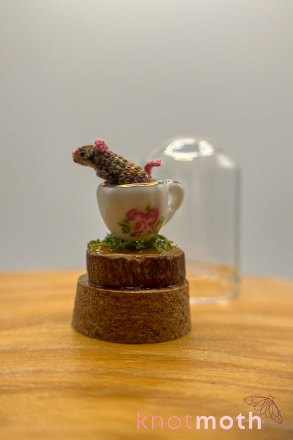 Riley the Teacup Rat Micro Crochet Cloche Jar (removable, magnetic)