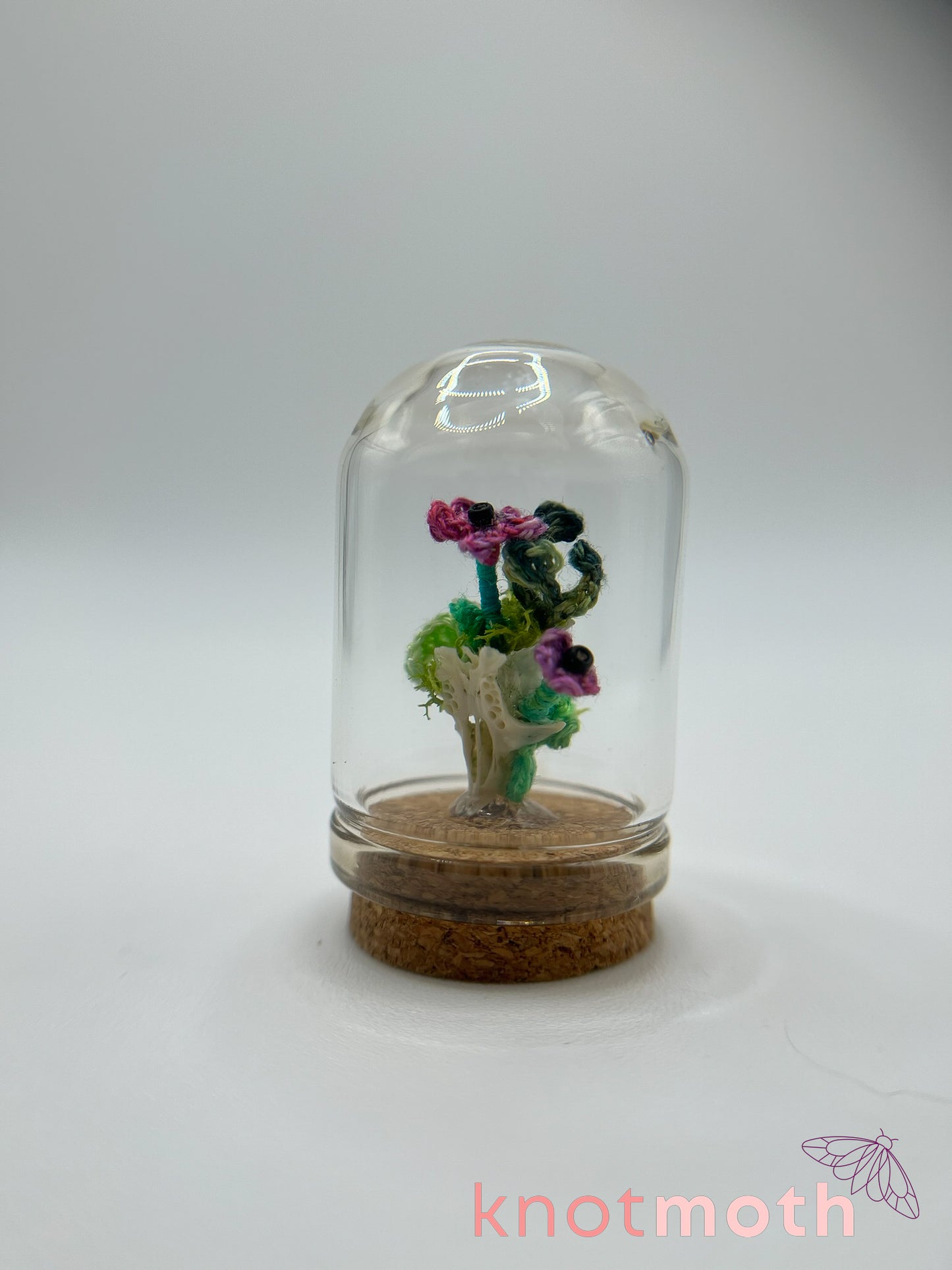 skull & anemone micro crochet cloche jar