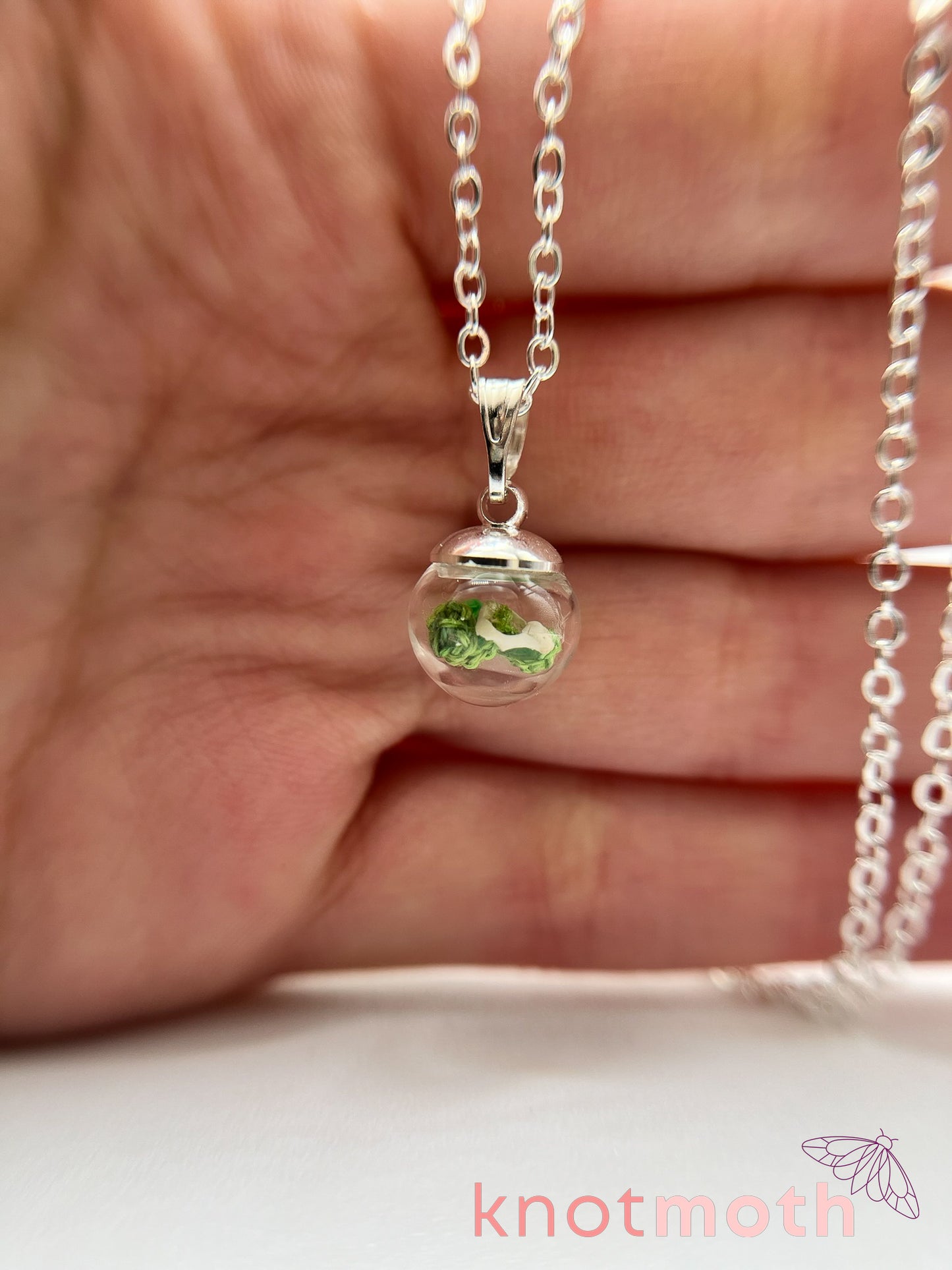 vine & vertebra bone micro crochet mini globe necklace