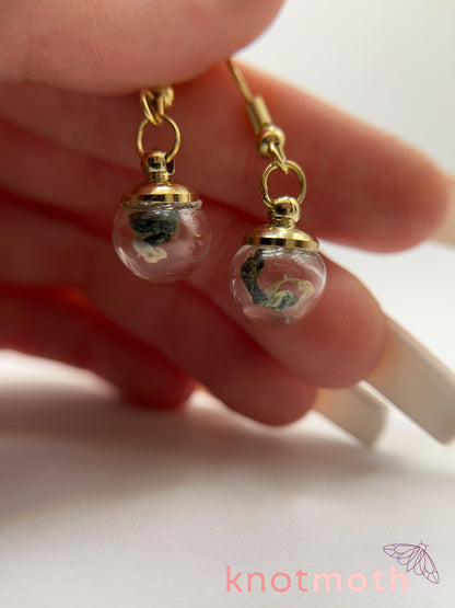 vine & vertebra bone micro crochet mini globe earrings