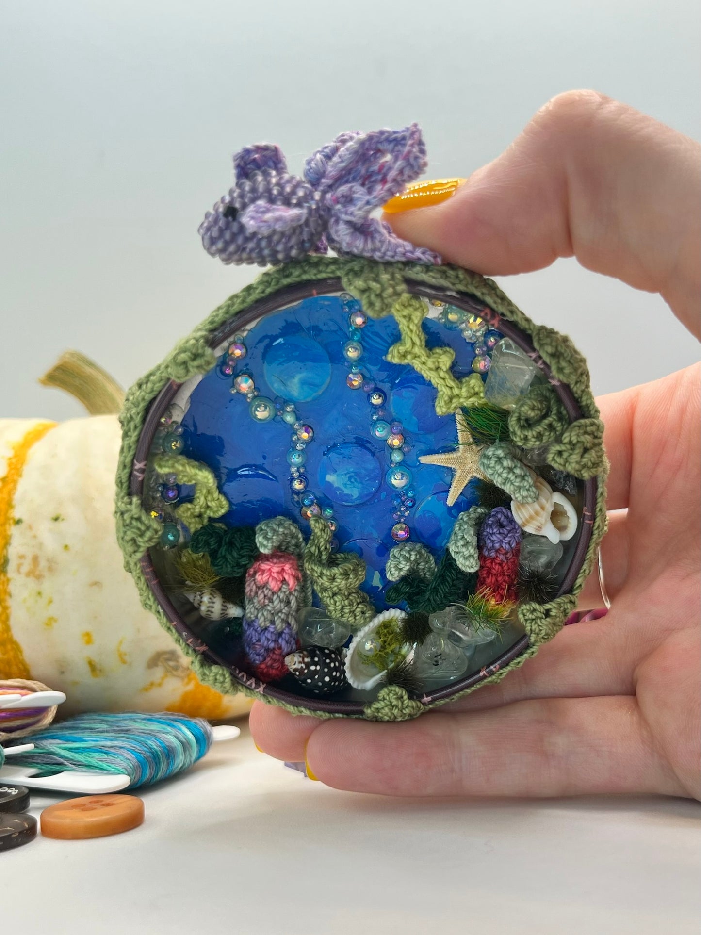 felicity fish (beaded) · coral reef scene with stand