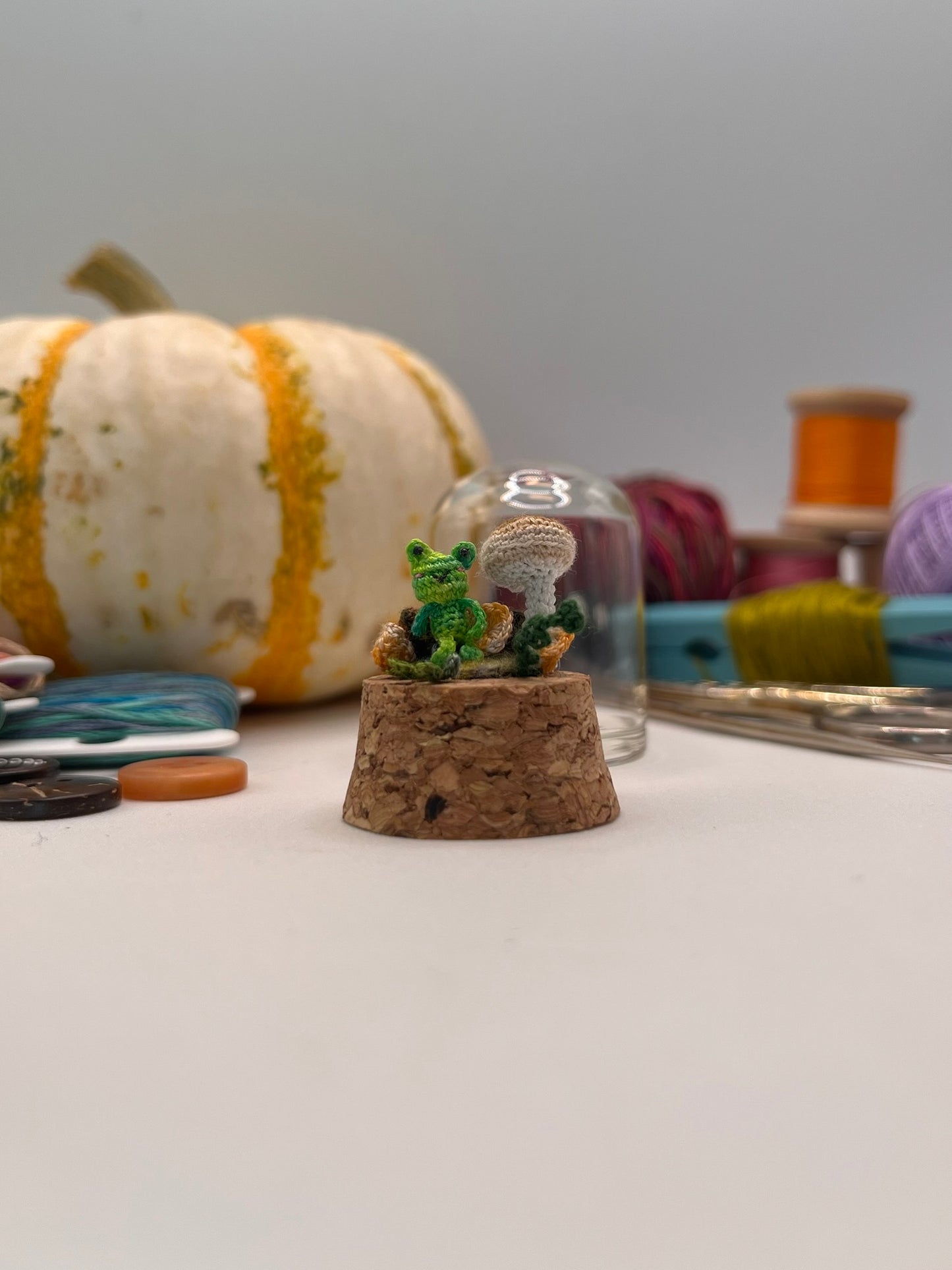 fred frog in a log · mushroom forest floor dome jar scene