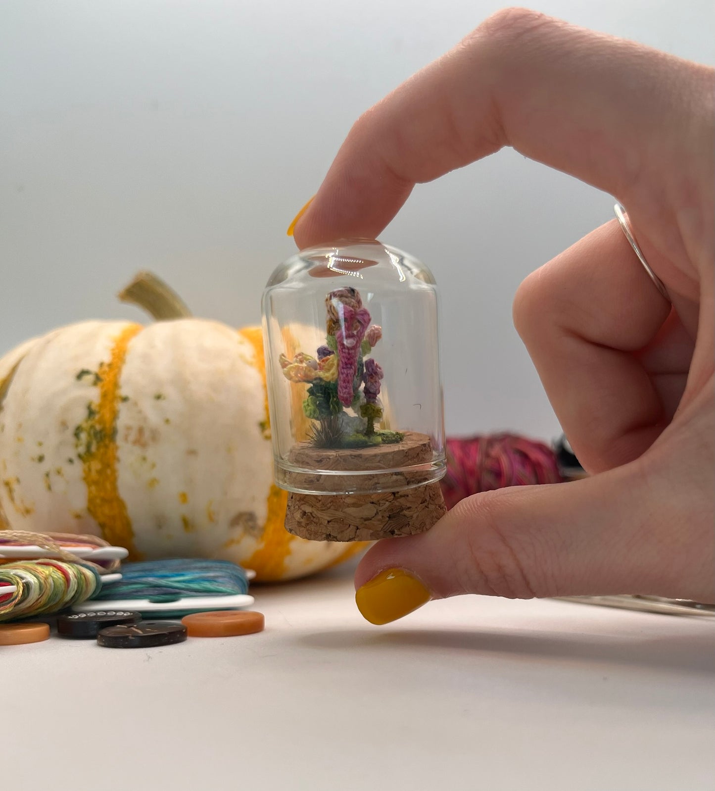 sadie snail · flowers & mushrooms dome jar scene