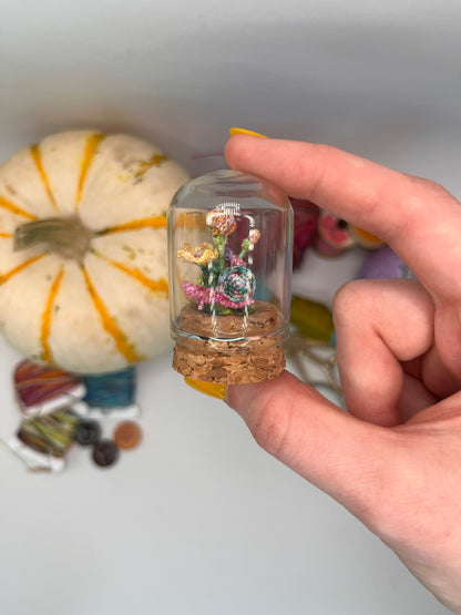 sadie snail · flowers & mushrooms dome jar scene